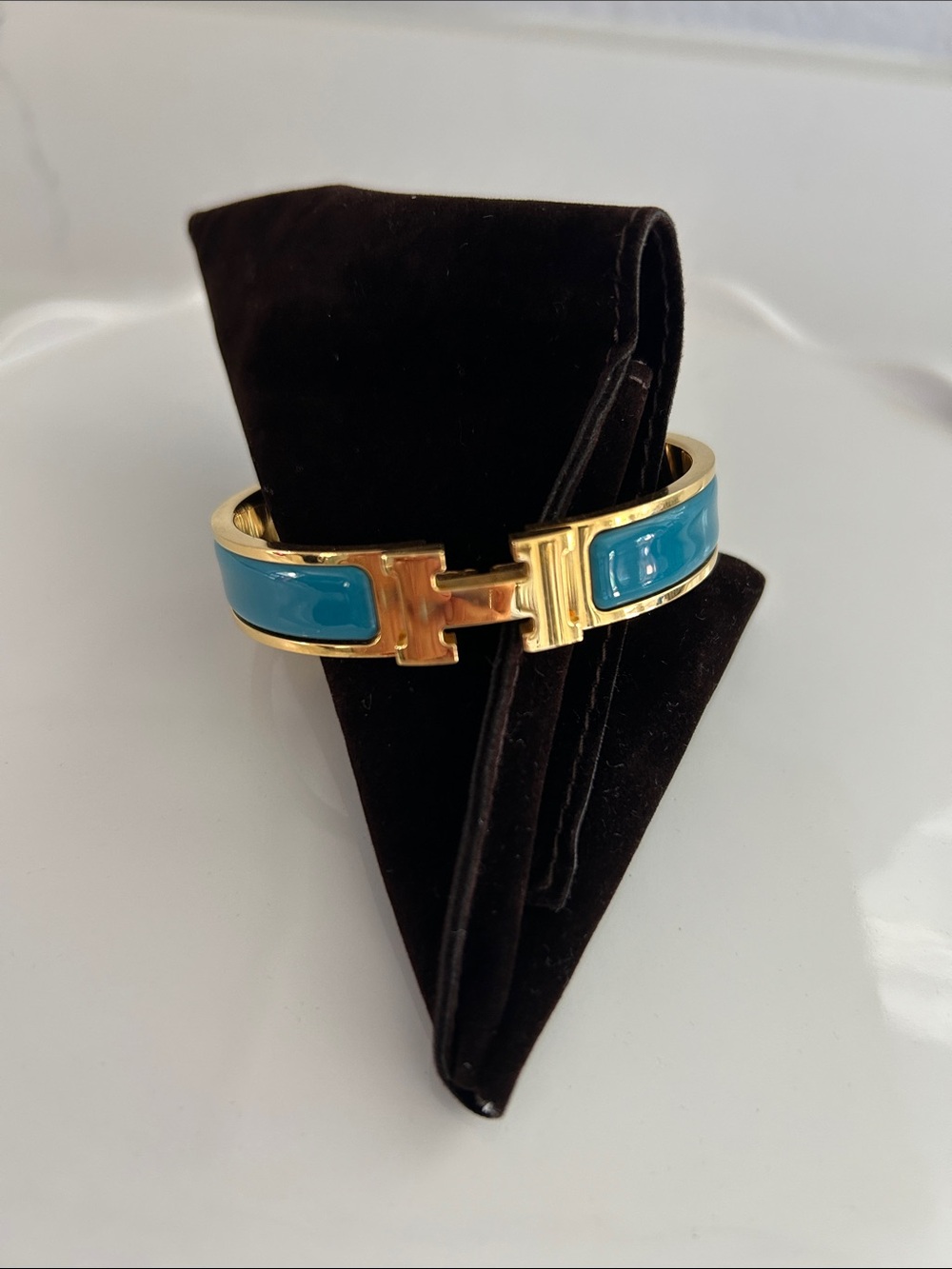 Hermes Clic H Gold and Turquoise Enamel Hinge Bracelet